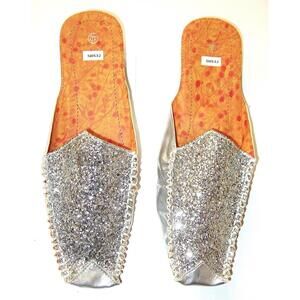 Sequin Satin Beaded Slippers SILVER size 7 only